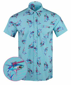 Synth Shark Button Down Shirt Hawaiian Tactical Button Down Present For Husband -WearandDecor