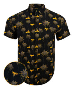 Trigger Happy Black Gold Button Down Shirt Outdoor Hawaiian Tactical Shirt Gun Lovers Gifts -WearandDecor