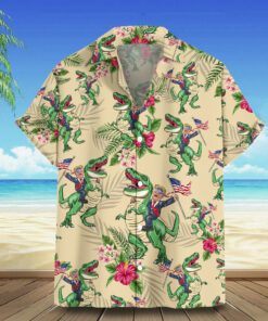 Riding Dinosaur Hawaiian Shirt Summer Button Up Shirt Gifts For Supporters