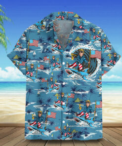 Riding Shark Hawaiian Shirt Pro Men's Tropical Button Down Shirts Gift For Dad