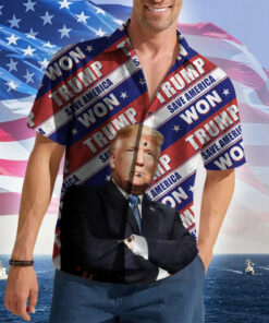 Save America Won Hawaiian Shirt I Stand With Patriotic Button Up Shirt For Men's
