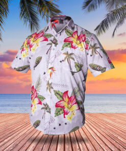 Tactical Hawaiian Shirt Grey Bombs Button Up Shirt Flower And Weapons Shirts Gun Lovers Gifts