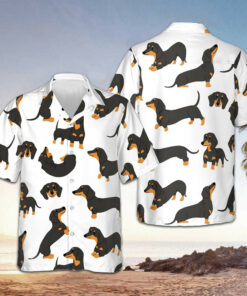 Dachshund Pattern Hawaiian Shirt Cute Sausage Dog Graphic Tee Dachshund Themed Gifts