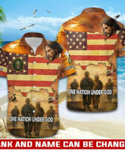 Personalized US Army Veterans Hawaiian Shirt One Nation Under God Shirt USA Patriotic Gifts