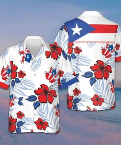 Puerto Rico Flag Frog And Hibiscus Hawaiian Shirt Summer Button Up Shirts Patriotic Gifts