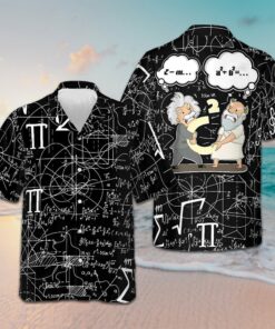 Maths Pythagoras And Einstein Hawaiian Shirt Men's Short Sleeve Button Up Math Lovers Gifts