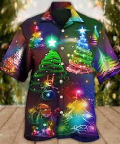 Bright Night Merry Christmas Colorful Neon Hawaiian Shirt Cool Xmas Shirt Best Gift For Him