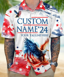 Personalized 2026 USA Eagle Hawaiian Shirt Patriotic Button Up Shirt Gifts For Dad