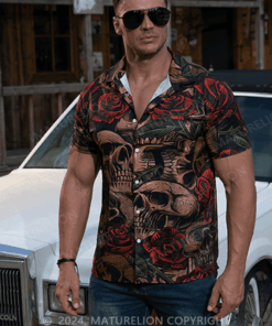 Men's Youth Fashion Skull Rose Beach Casual Hawaiian Shirt Men's Funny Quote Shirt Sarcastic