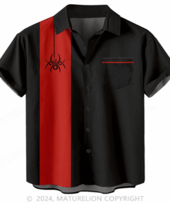 Men Spider Print Contrast Panel Hawaiian Shirt Humorous T-Shirt for Men Funny Quotes Shirt