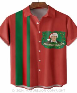 Christmas Griswold Chest Pocket Hawaiian Shirt Funny Men's Shirt Humorous Graphic Tee for Adu