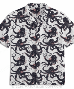 Black Octopus Silhouette Hawaiian Shirt Comical Men's Shirt Funny Graphic Tee with Quotes