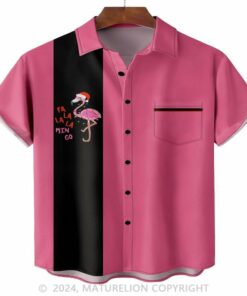 Christmas Flamingo Chest Pocket Hawaiian Shirt Funny Saying Shirt for Men Humorous T-Shirt