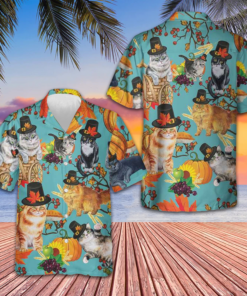Cats Thanksgiving Hawaiian Shirt Cat Lovers Cute Button Up Shirt 2026 Thanksgiving