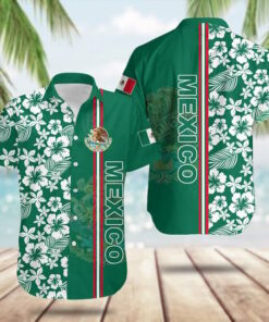 Mexico Coat Of Arms Hibiscus Pattern Hawaiian Shirt Cool Summer Shirts Best Gift For Mexican