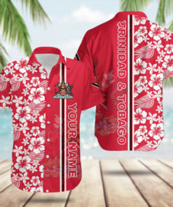 Custom Trinidad And Tobago Coat Of Arms Hibiscus Pattern Hawaiian Shirt Summer Gift Ideas