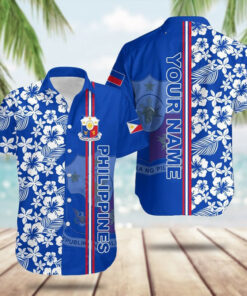 Custom Philippines Coat Of Arms Hibiscus Pattern Hawaiian Shirt Gifts For Filipinos
