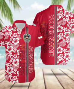 Custom Austria Coat Of Arms Hibiscus Pattern Hawaiian Shirt Men's Gifts For Austrian