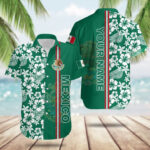 Custom Mexico Coat Of Arms Hibiscus Pattern Hawaiian Shirt Beach Button Up Gifts For Mexican