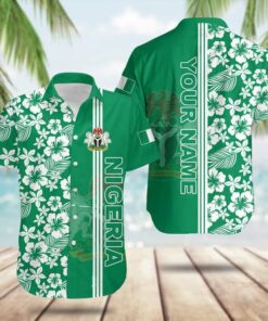 Custom Nigeria Coat Of Arms Hibiscus Pattern Hawaiian Shirt For Men's Gifts For Nigerians