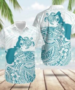 Guam Map Maori Pattern Turtle Hawaiian Shirt Summer Button Down Shirts Gifts For Men's