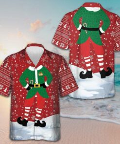 Christmas Elf Costume Design Hawaiian Shirt 2026 Xmas Button Up Shirt For Men