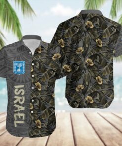 Israel Hibiscus Pattern Maori Hawaiian Shirt Support Israel Coat Of Arms Apparel