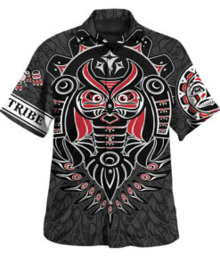 Personalized Death And Rebirth 3D Print Hawaii Shirt Haida Art Style Men's Clothing