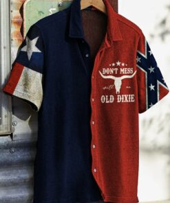 Don't Mess Old Dixie Texas Flag Hawaiian Shirt Vintage Southern Pride Apparel