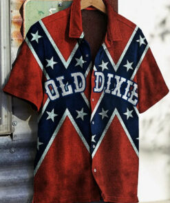 Old Dixie Hawaiian Shirt Vintage Southern Cross Button Up Shirt Lynyrd Skynyrd Merchandise