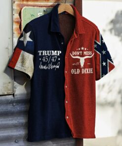 45-46 Hawaiian Shirt Don't Mess With An Old Dixie Merch Texas Flag Retro Southern Apparel