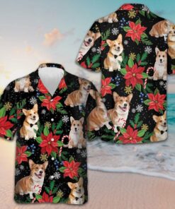 Corgi With Christmas Plants Hawaiian Shirt Corgi Lovers Xmas Shirt Gifts For Your Husband