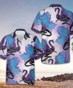 Purple Ombre Dragon Hawaiian Shirt Men's Button Up Shirts Summer Gifts For Dragon Lovers