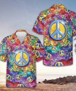 Hippie Peace Sign Hawaiian Shirt Peace Love Button Up Summer Shirts For Men