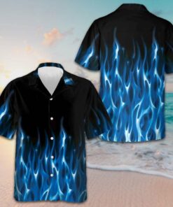 Blue Flame Hawaiian Shirt Short Sleeve Button Down Gifts For Boyfriend