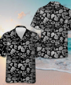 Black And White Mushroom Hawaiian Shirt Short Sleeve Button Up Men Gifts For Hubby