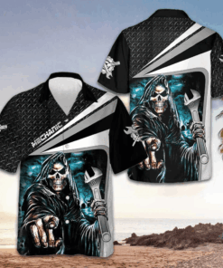 Mechanic Grim Reaper Hawaiian Shirt Cool Skull Mechanic Shirt For Men Best Gifts