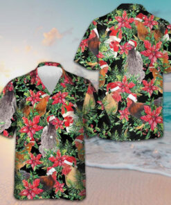 Chicken With Christmas Plants Hawaiian Shirt Beach Button Up Shirt Gifts For Chicken Lovers