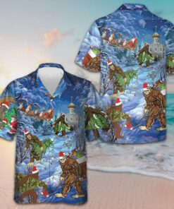 Christmas Holiday Bigfoot Hawaiian Shirt Cool Christmas Shirts Good Gifts For Boyfriend