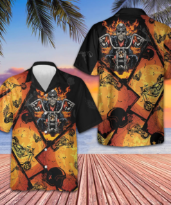 Skull Riding Motorcycle Hawaiian Shirt Flame Skull Motorcycle Shirt Gifts For Bikers