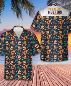 Day Of The Dead Guitar Sombrero Skull Hawaiian Shirt Day Of The Dead Shirt For Men's