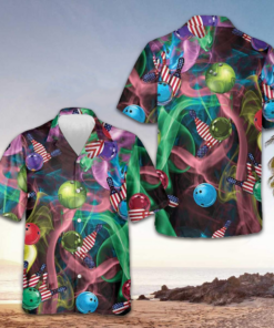 Rainbow Smoke And American Flag Bowling Hawaiian Shirt Best Bowling Shirt For Men's