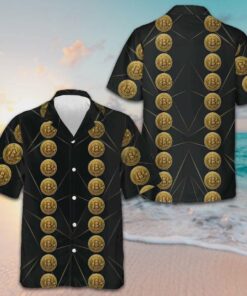 Golden Bitcoin Hawaiian Shirt Black Button Down Shirt Gift Ideas For Boyfriend