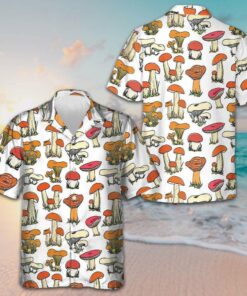 Hand Drawn Wild Mushrooms Hawaiian Shirt Summer Button Up Shirts Men's
