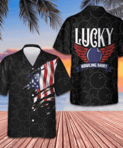 Black Bowling USA Flag Pattern Hawaiian Shirt Lucky Bowling Shirt Clothing Gifts For Bowlers