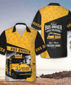 School Bus Driver Safely Delivering Hawaiian Shirt Black And Yellow Bus Driver Shirt For Men
