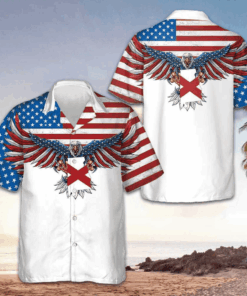 Alabama State And American Eagle Hawaiian Shirt Patriotic Button Up Shirt Gifts For Men