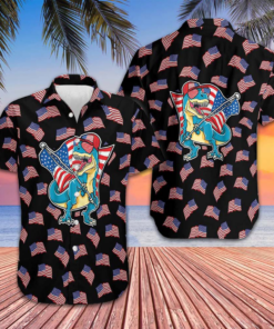 American Flag T-Rex Hawaiian Shirt Funny Dinosaur Patriotic Shirt Gifts For Son
