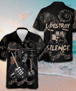 Drum I Destroy Silence Hawaiian Shirt Drum Playing Skull Shirt Best Gift For Drummers
