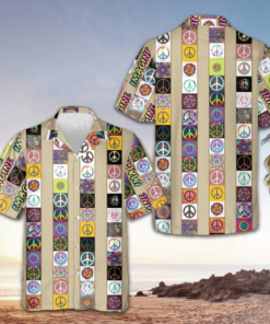 Peace Love Hippie Hawaiian Shirt Peace Sign Pattern Shirt Gifts For Boyfriend